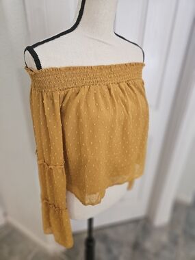 Pink Lily Mustard Off-Shoulder Swiss Dot Blouse